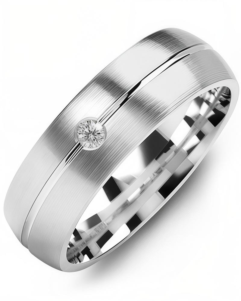 Men's & Women's White Gold + 1 Diamond 0.05ct Wedding Band