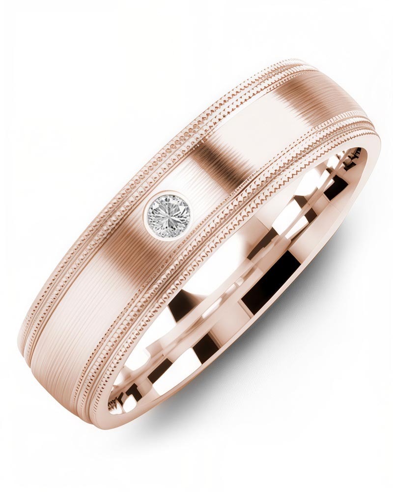 Men's & Women's Rose Gold + 1 Diamond 0.05ct Wedding Band
