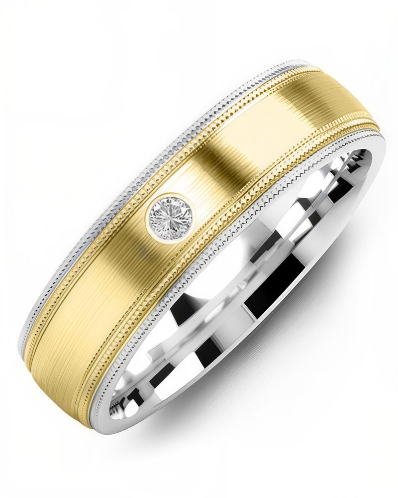 Men's & Women's White Gold & Yellow Gold + 1 Diamond 0.05ct Wedding Band