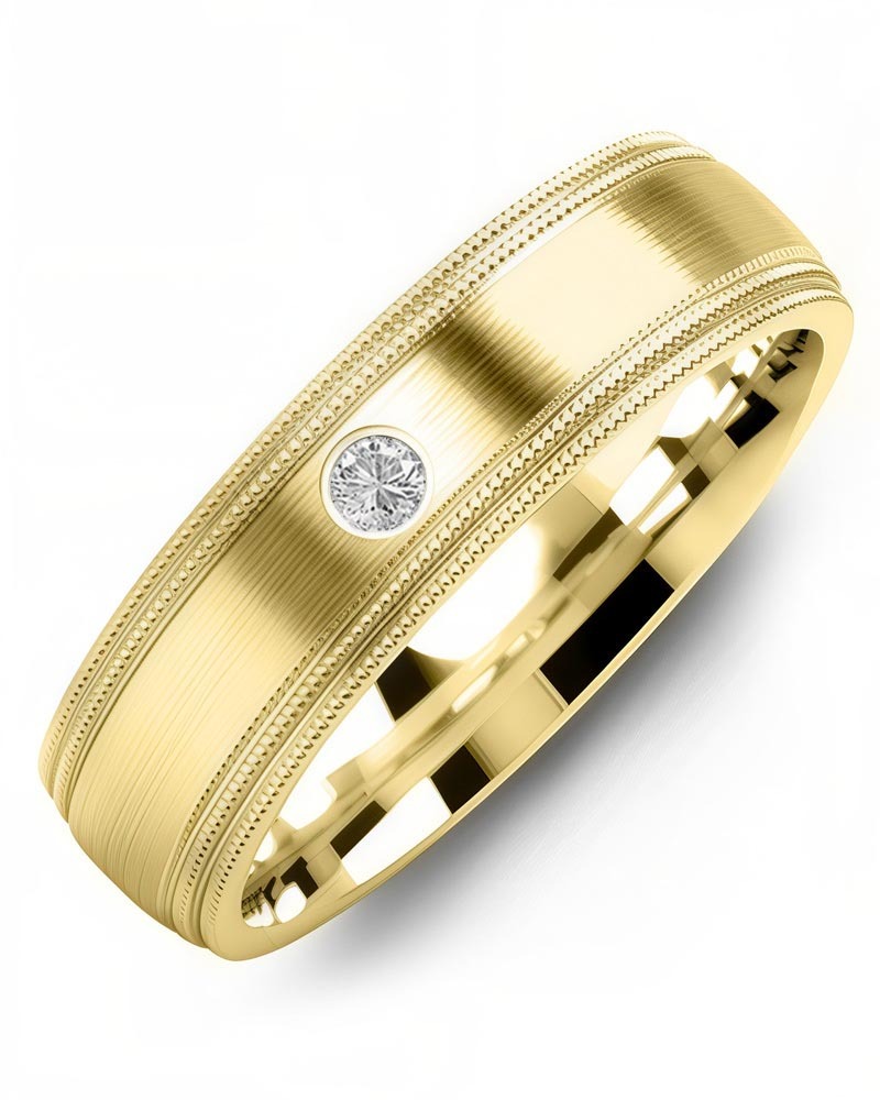 Men's & Women's Yellow Gold + 1 Diamond 0.05ct Wedding Band