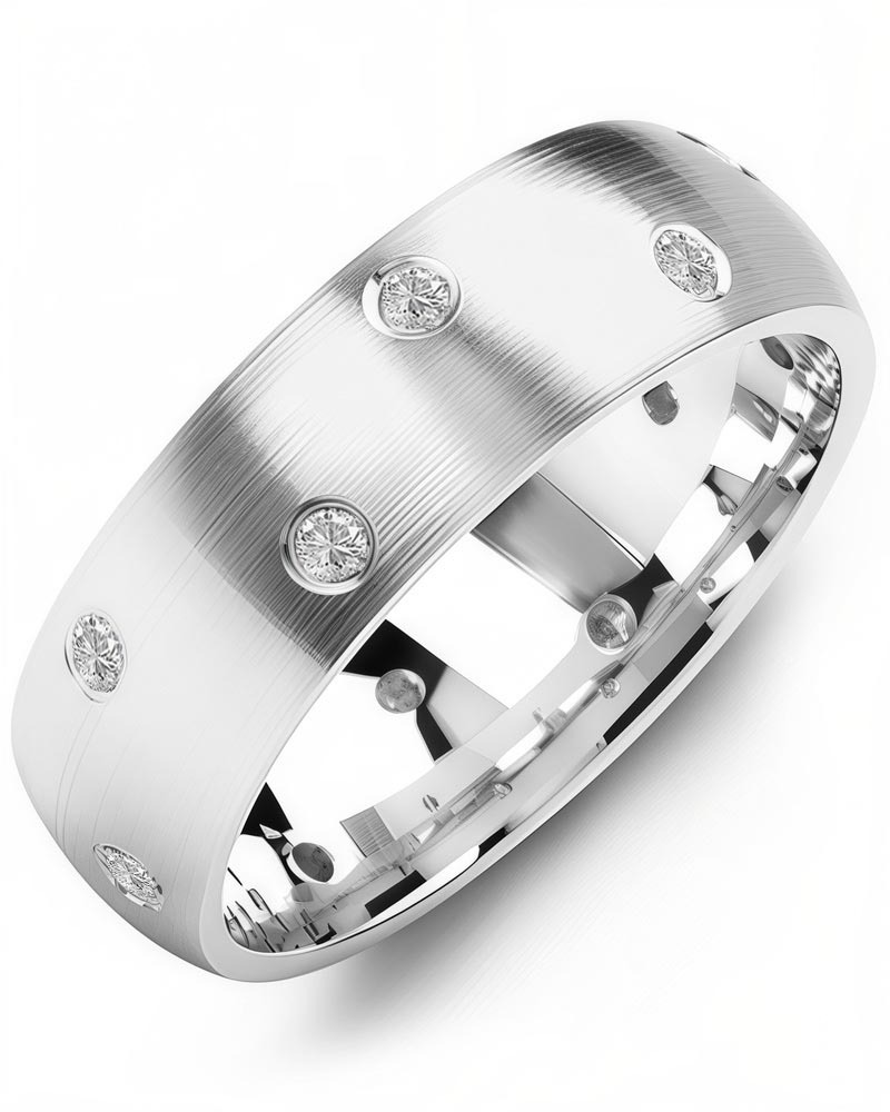 Men's & Women's White Gold + 12 Diamonds 0.24ct Wedding Band