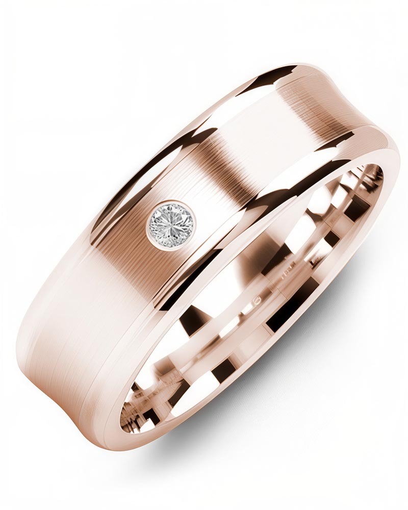 Men's & Women's Rose Gold + 1 Diamond 0.05ct Wedding Band
