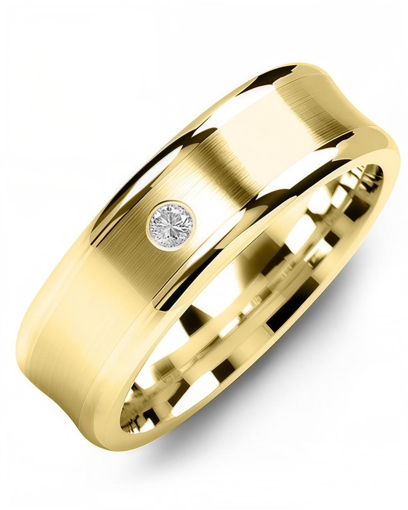 Men's & Women's Yellow Gold + 1 Diamond 0.05ct Wedding Band
