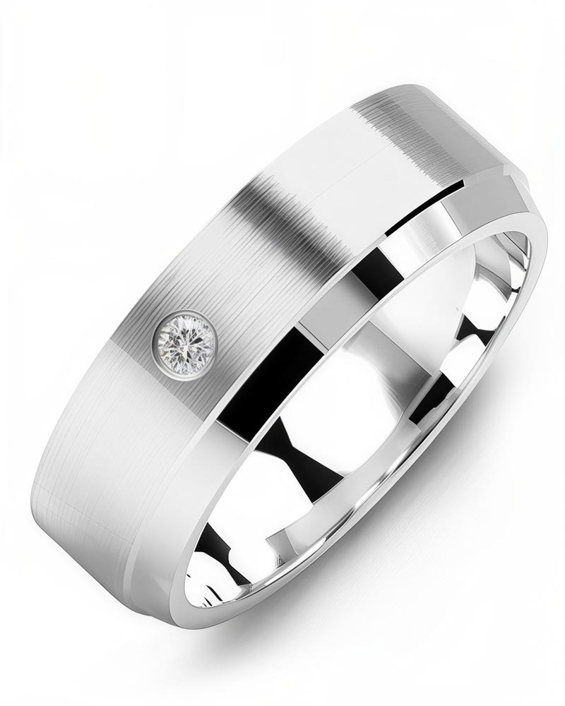 Men's & Women's White Gold + 1 Diamond 0.05ct Wedding Band