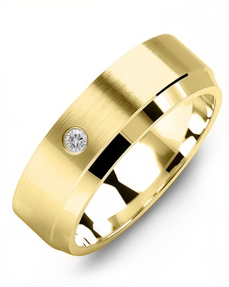 Men's & Women's Yellow Gold + 1 Diamond 0.05ct Wedding Band