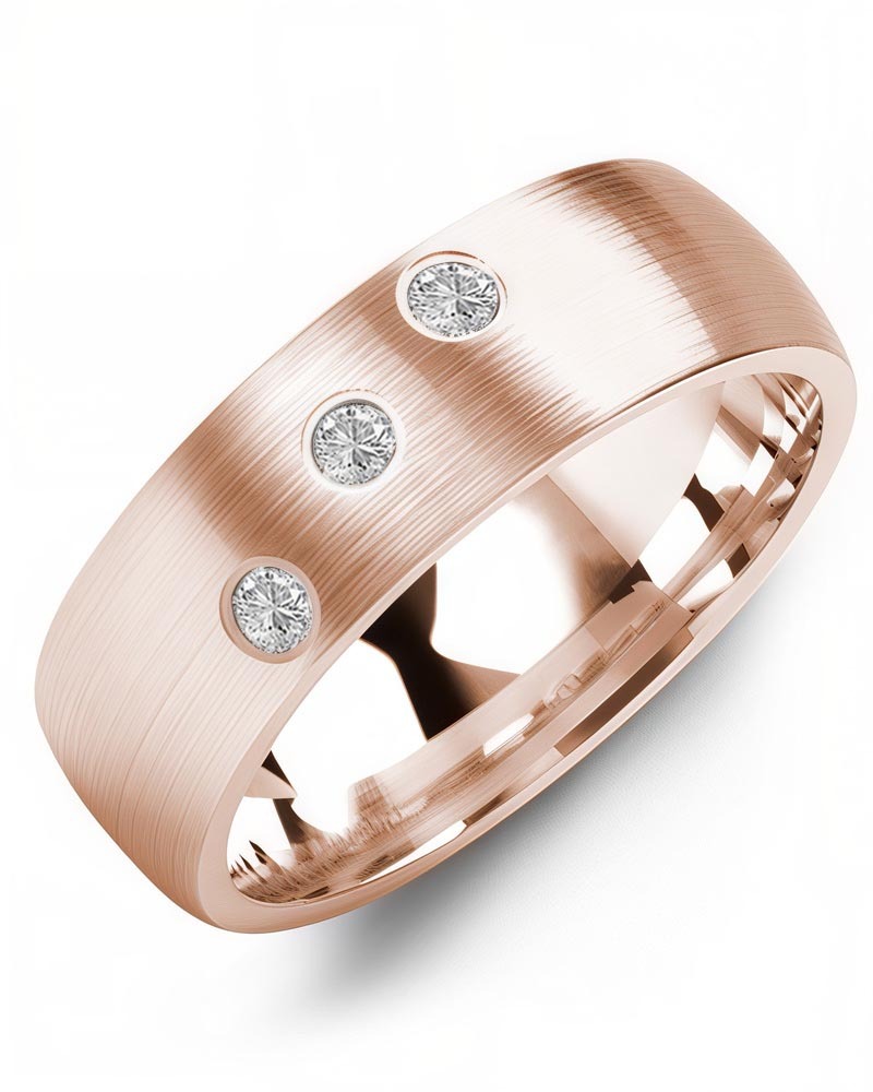 Men's & Women's Rose Gold + 3 Diamonds 0.15ct Wedding Band