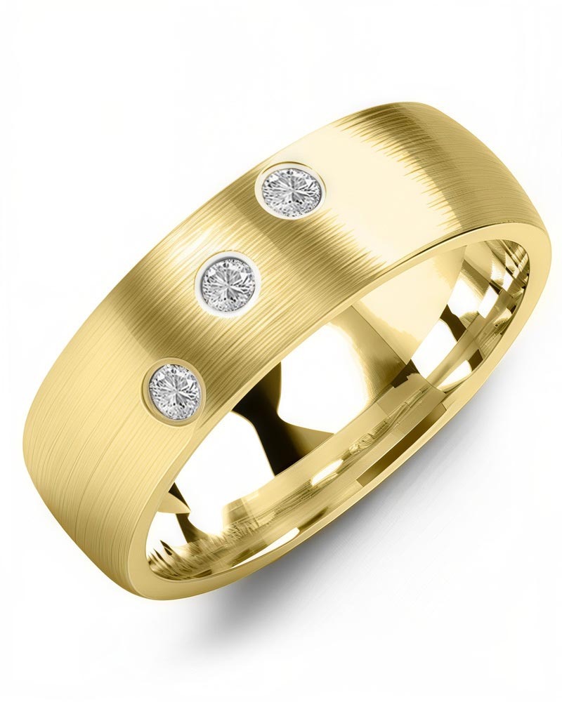 Men's & Women's Yellow Gold + 3 Diamonds 0.15ct Wedding Band