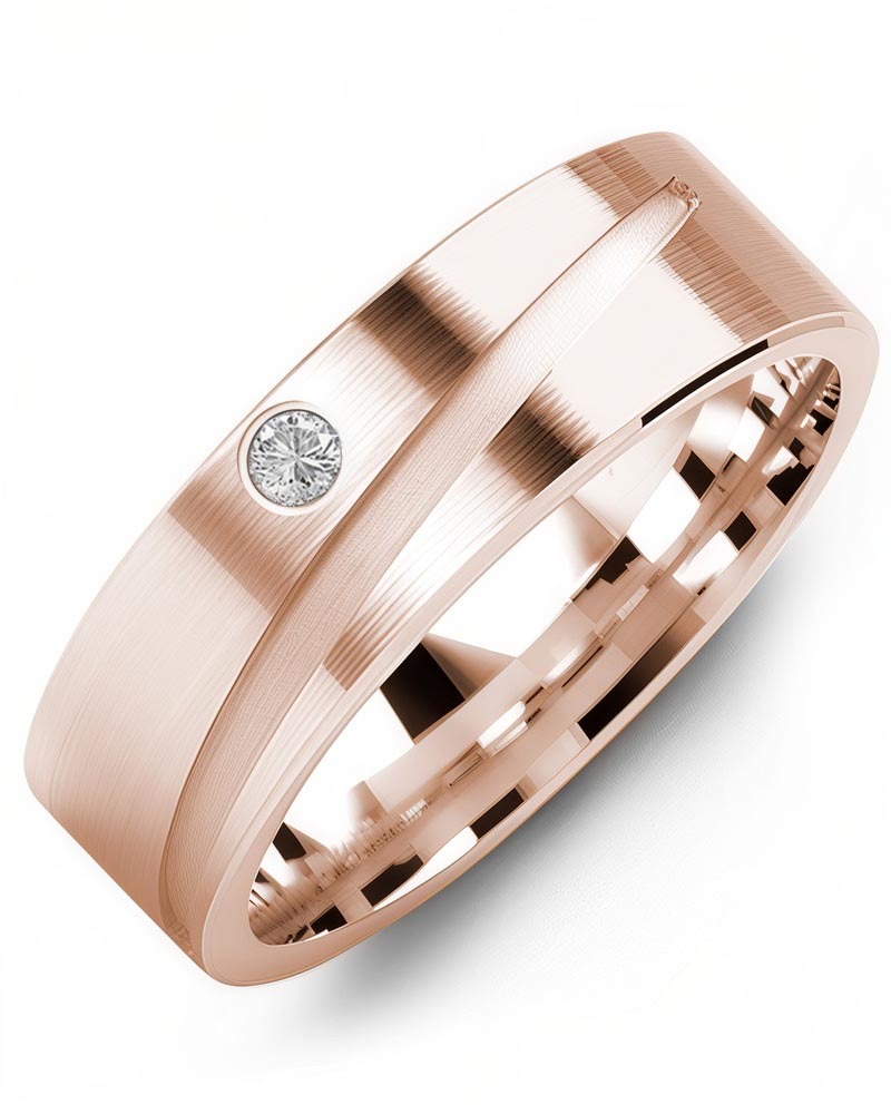 Men's & Women's Rose Gold + 1 Diamond 0.05ct Wedding Band
