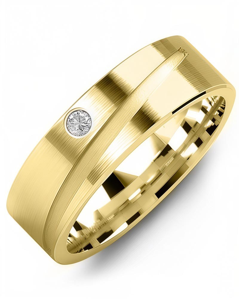 Men's & Women's Yellow Gold + 1 Diamond 0.05ct Wedding Band