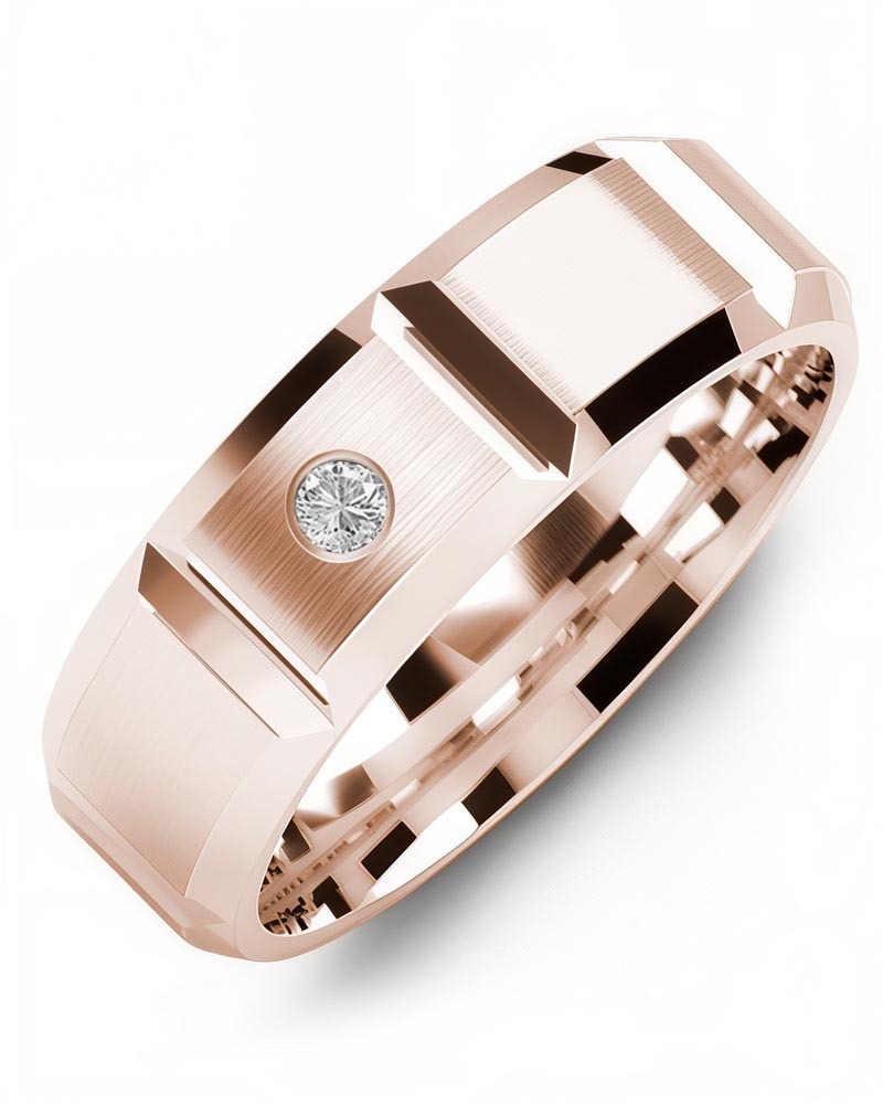 Men's & Women's Rose Gold + 1 Diamond 0.05ct Wedding Band