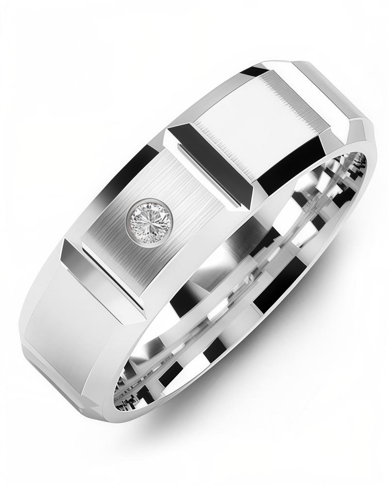 Men's & Women's White Gold + 1 Diamond 0.05ct Wedding Band