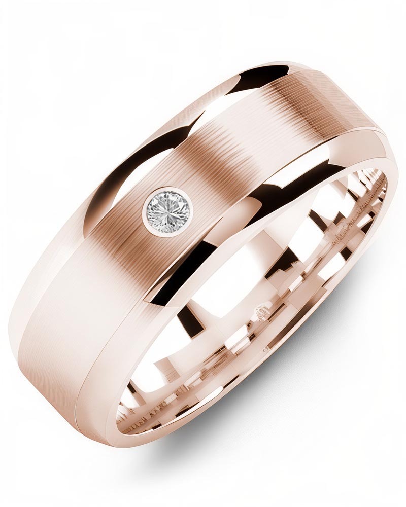 Men's & Women's Rose Gold + 1 Diamond 0.05ct Wedding Band