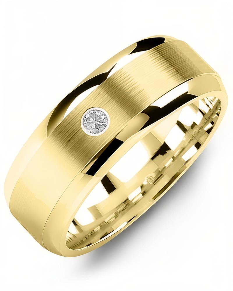 Men's & Women's Yellow Gold + 1 Diamond 0.05ct Wedding Band
