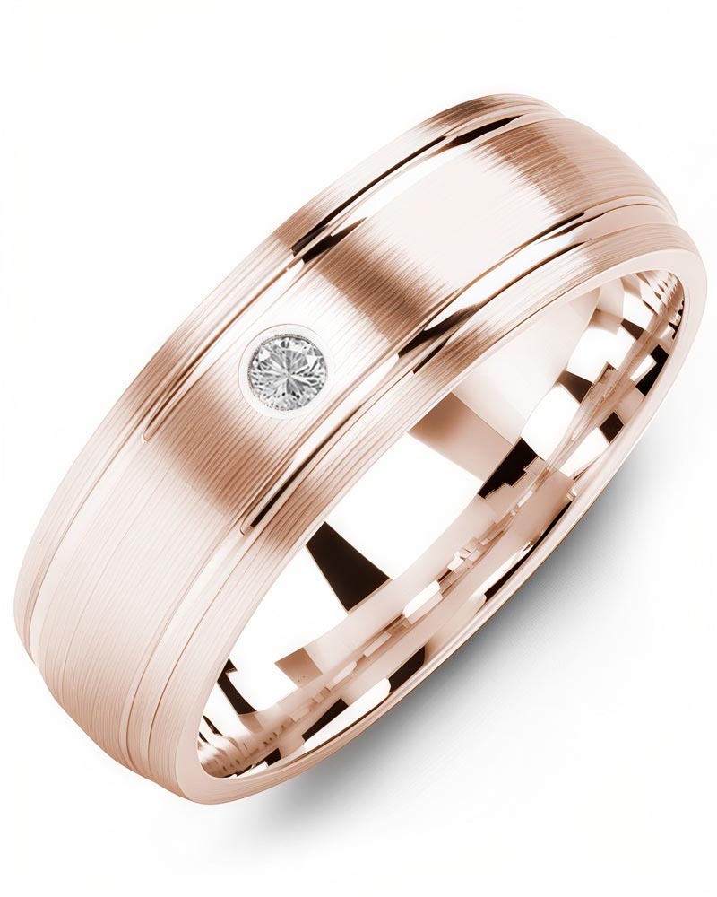 Men's & Women's Rose Gold + 1 Diamond 0.05ct Wedding Band