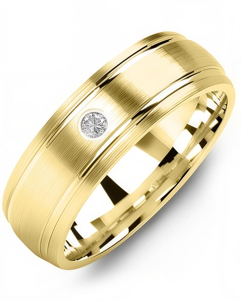 Men's & Women's Yellow Gold + 1 Diamond 0.05ct Wedding Band