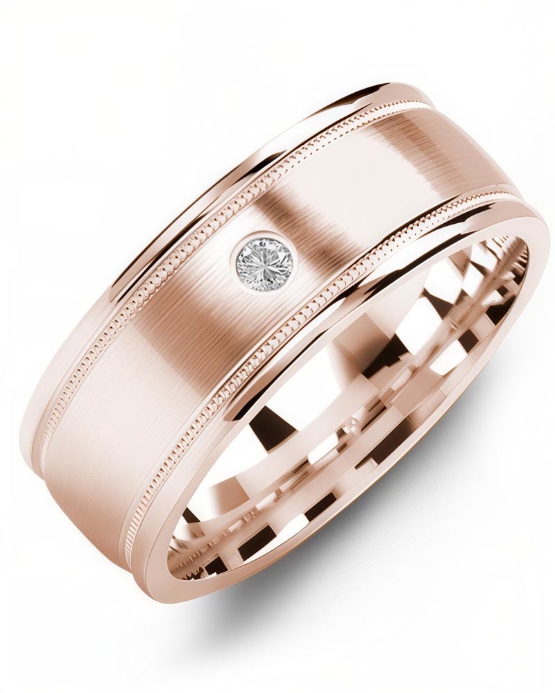 Men's & Women's Rose Gold + 1 Diamond 0.05ct Wedding Band