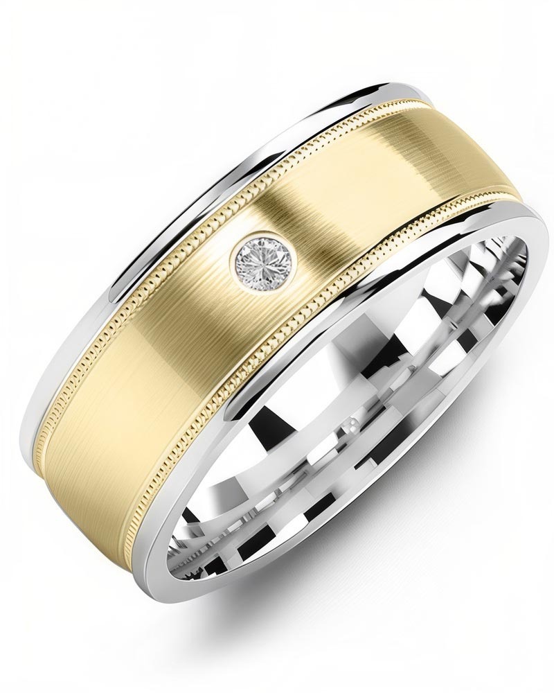 Men's & Women's White Gold & Yellow Gold + 1 Diamond 0.05ct Wedding Band