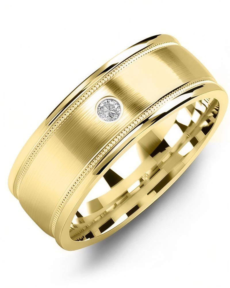 Men's & Women's Yellow Gold + 1 Diamond 0.05ct Wedding Band