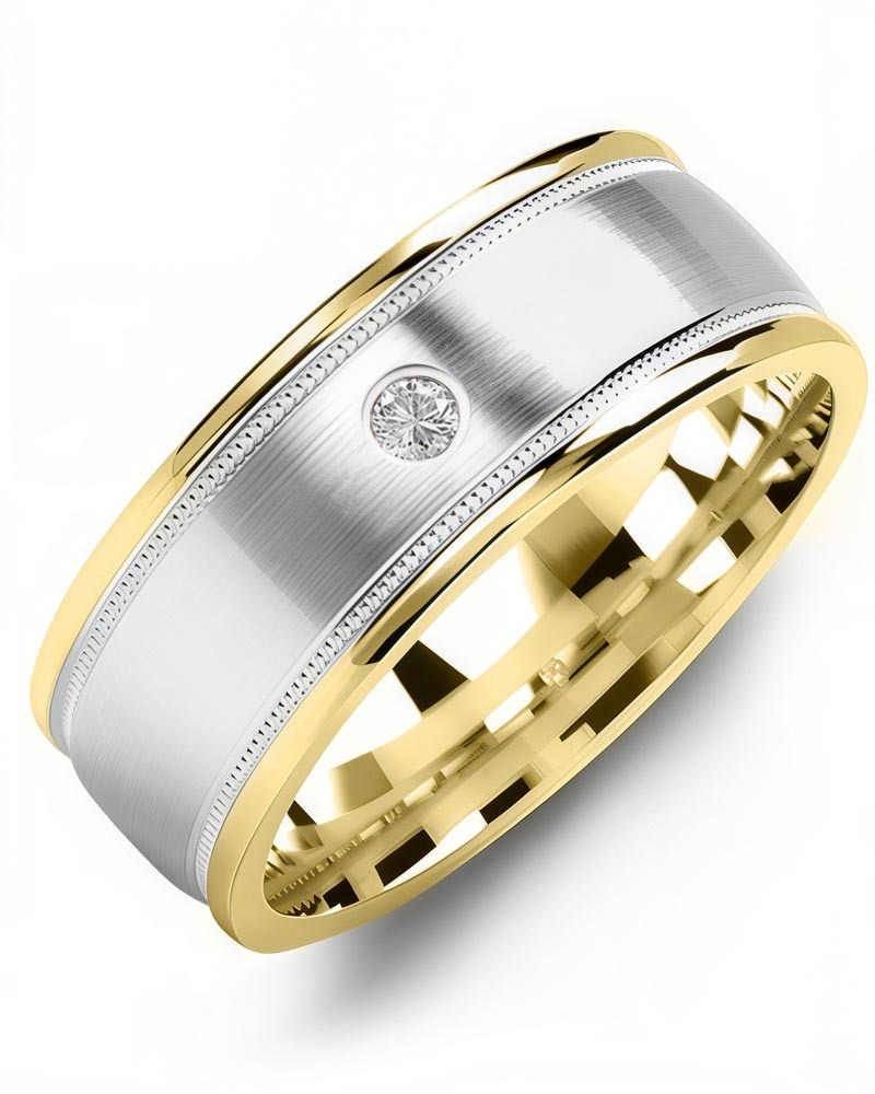 Men's & Women's Yellow Gold & White Gold + 1 Diamond 0.05ct Wedding Band