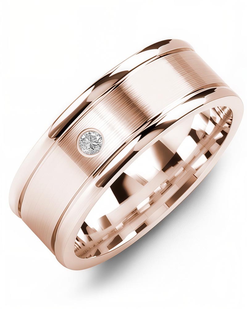 Men's & Women's Rose Gold + 1 Diamond 0.05ct Wedding Band