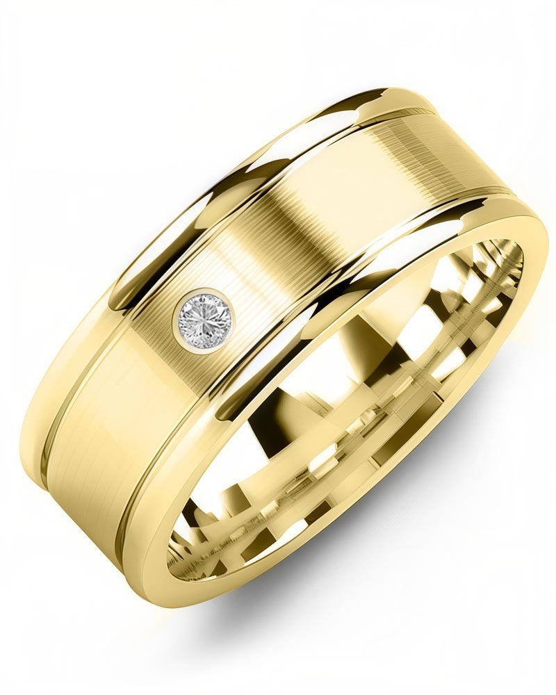 Men's & Women's Yellow Gold + 1 Diamond 0.05ct Wedding Band