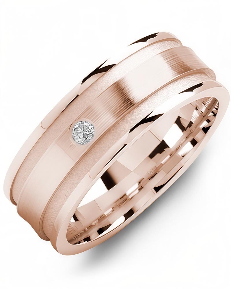 Men's & Women's Rose Gold + 1 Diamond 0.05ct Wedding Band
