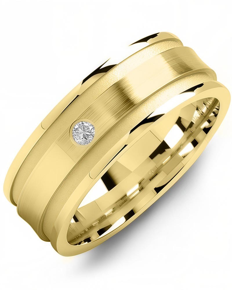 Men's & Women's Yellow Gold + 1 Diamond 0.05ct Wedding Band