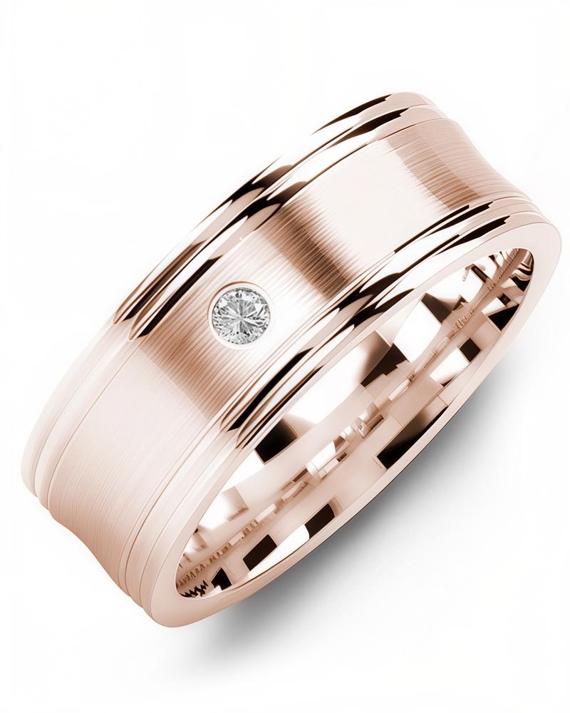 Men's & Women's Rose Gold + 1 Diamond 0.05ct Wedding Band
