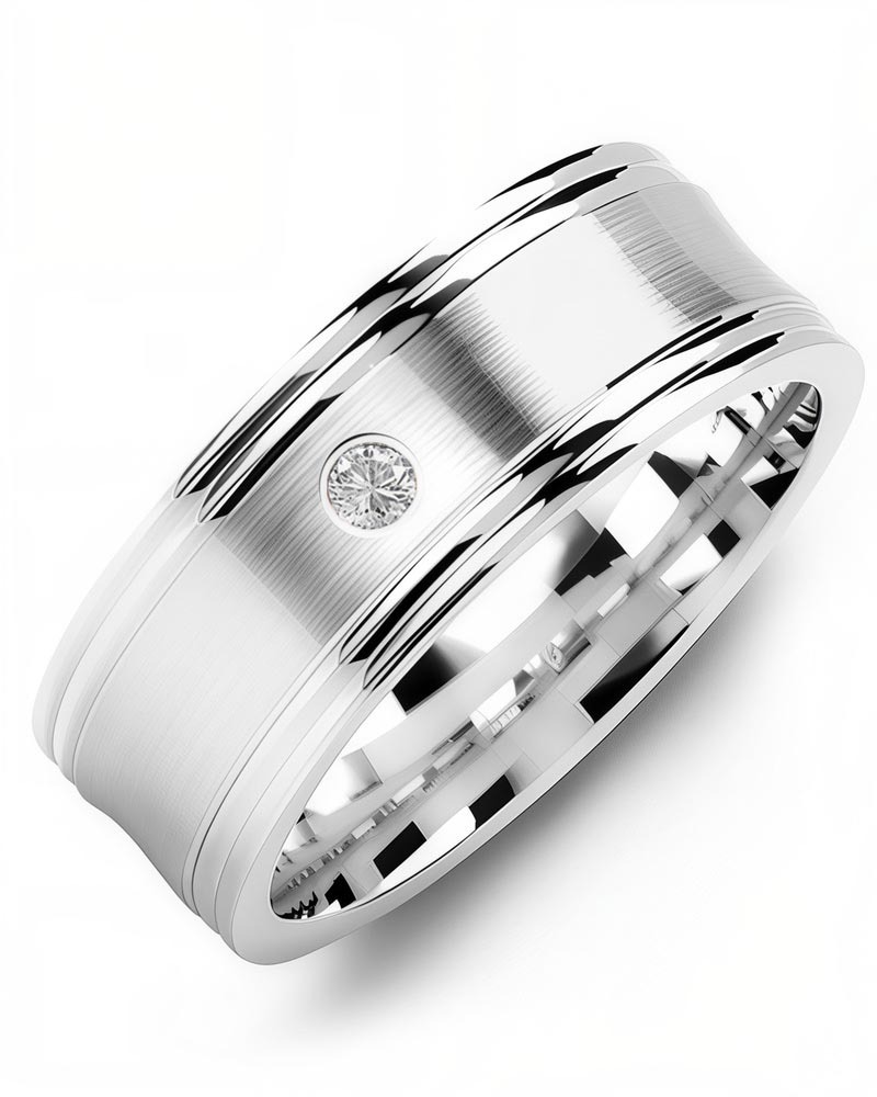 Men's & Women's White Gold + 1 Diamond 0.05ct Wedding Band