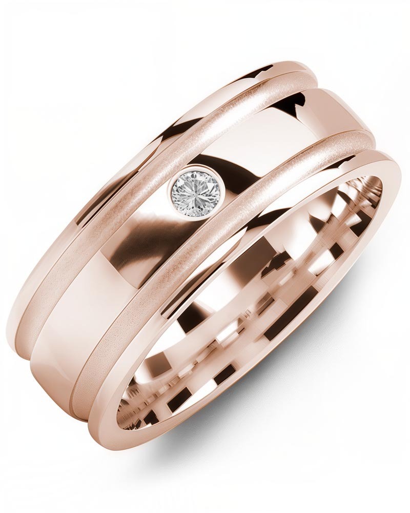 Men's & Women's Rose Gold + 1 Diamond 0.05ct Wedding Band