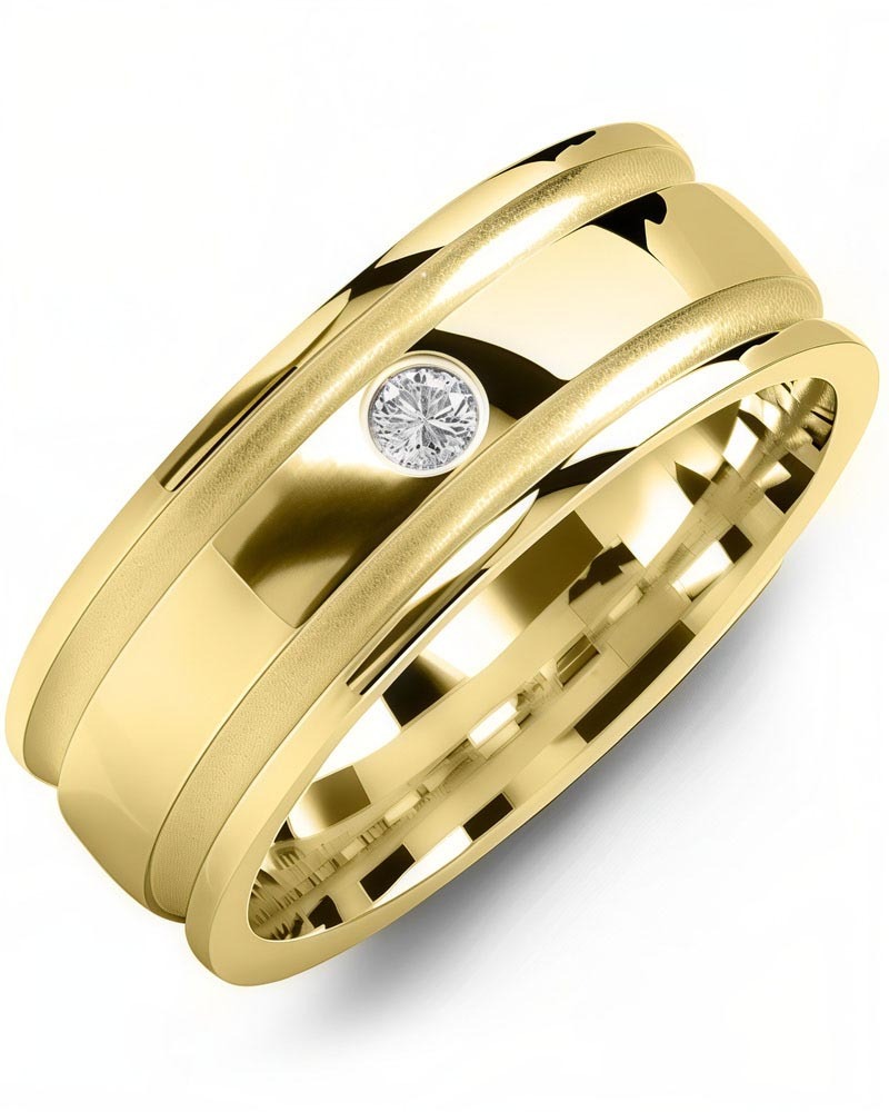 Men's & Women's Yellow Gold + 1 Diamond 0.05ct Wedding Band