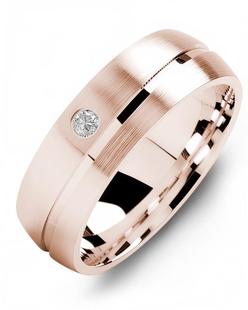 Men's & Women's Rose Gold + 1 Diamond 0.05ct Wedding Band