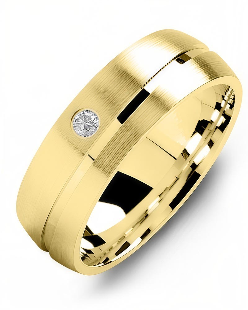 Men's & Women's Yellow Gold + 1 Diamond 0.05ct Wedding Band