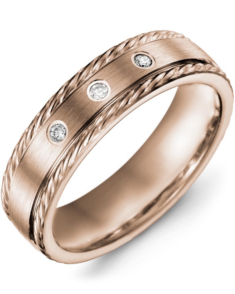 Men's & Women's Rose Gold + 3 Diamonds 0.06ct Wedding Band
