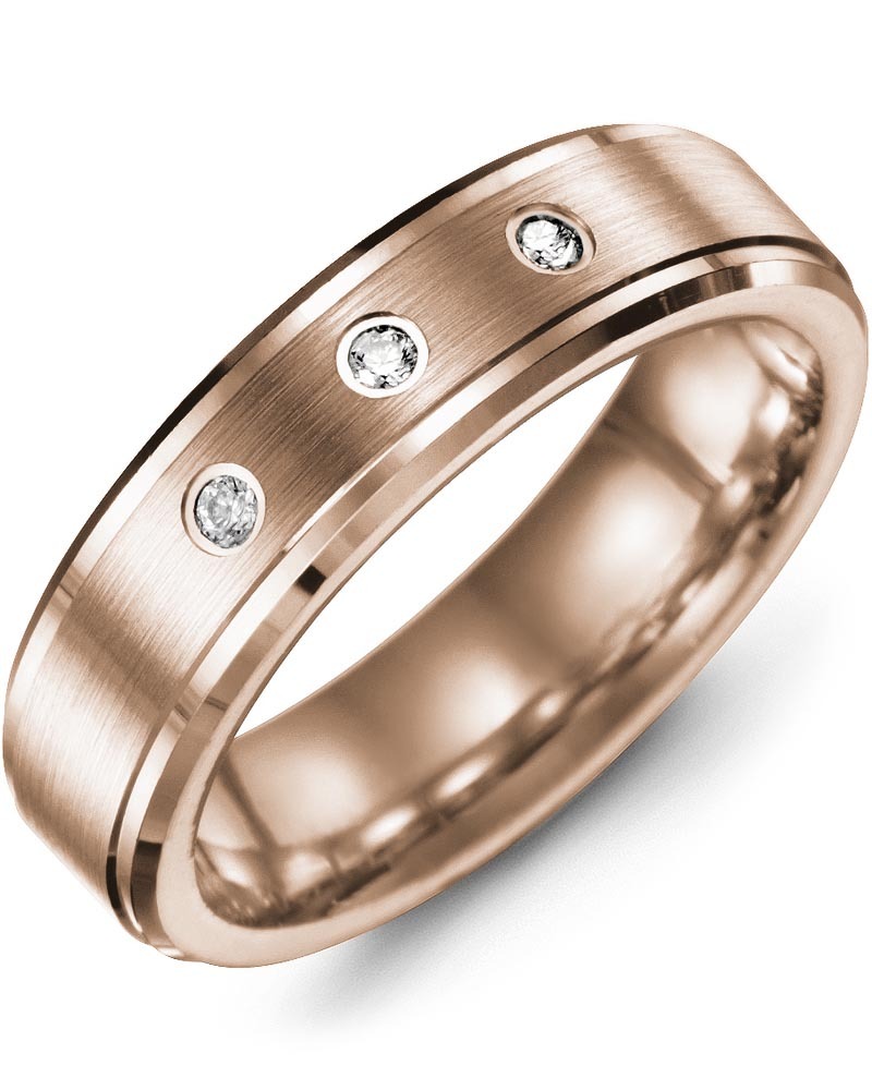 Men's & Women's Rose Gold + 3 Diamonds 0.06ct Wedding Band