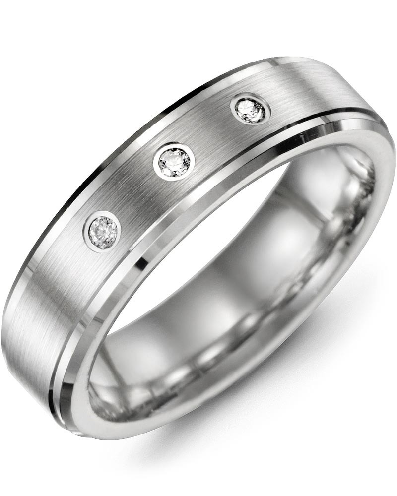 Men's & Women's White Gold + 3 Diamonds 0.06ct Wedding Band