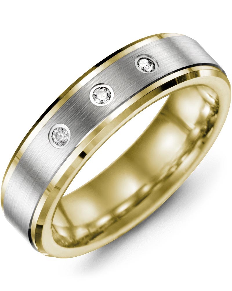 Men's & Women's Yellow Gold & White Gold + 3 Diamonds 0.06ct Wedding Band