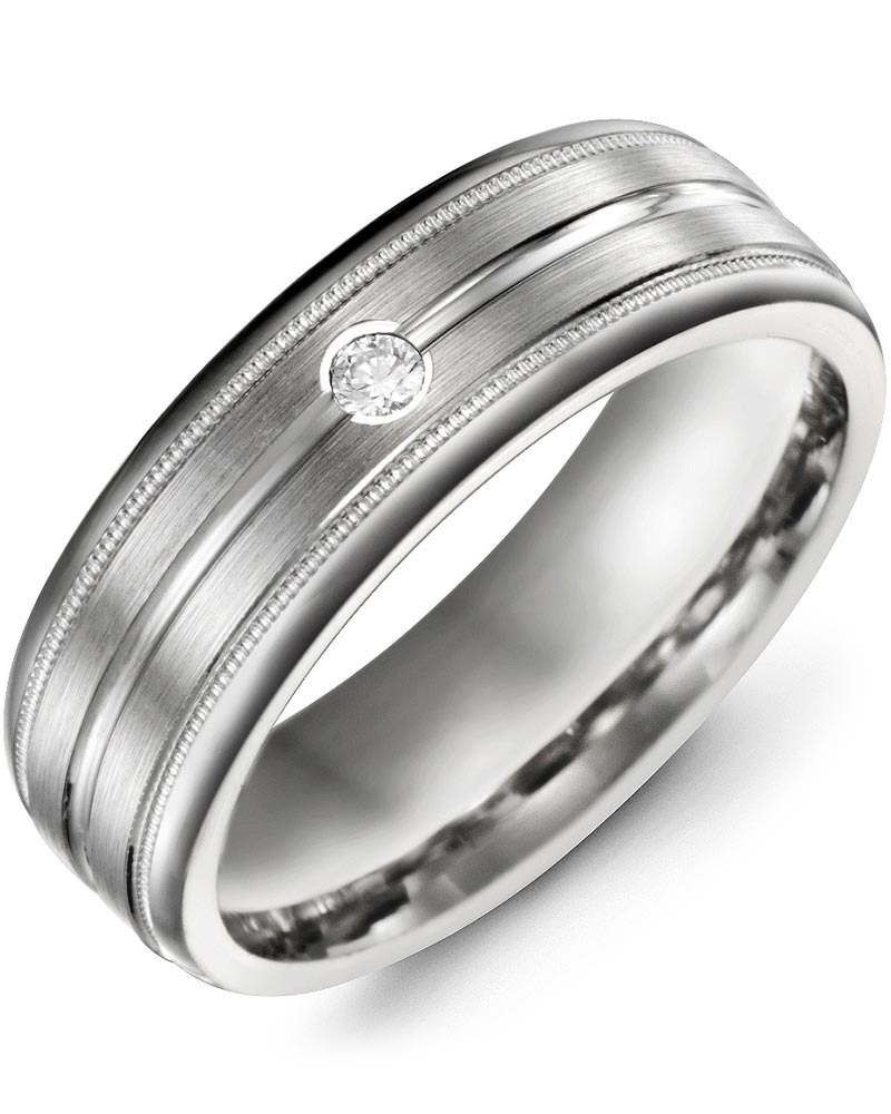Men's & Women's White Gold + 1 Diamond 0.05ct Wedding Band
