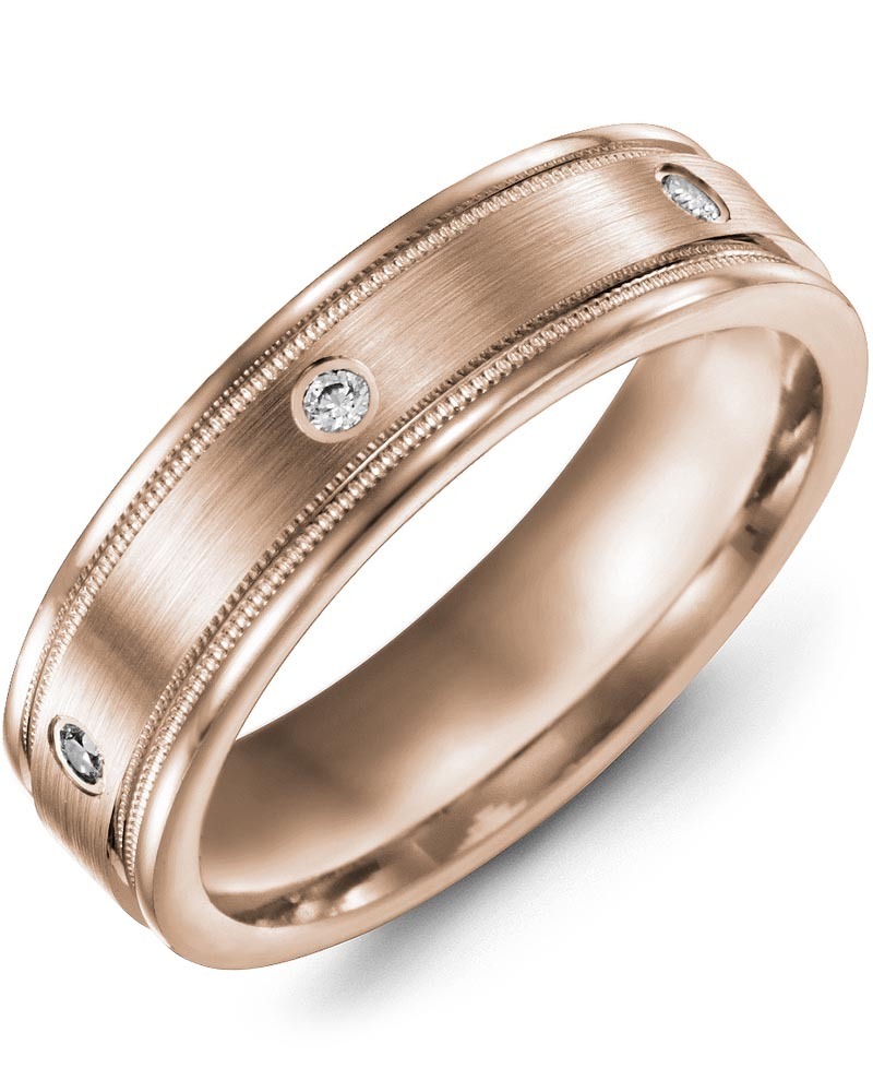 Men's & Women's Rose Gold + 3 Diamonds 0.06ct Wedding Band