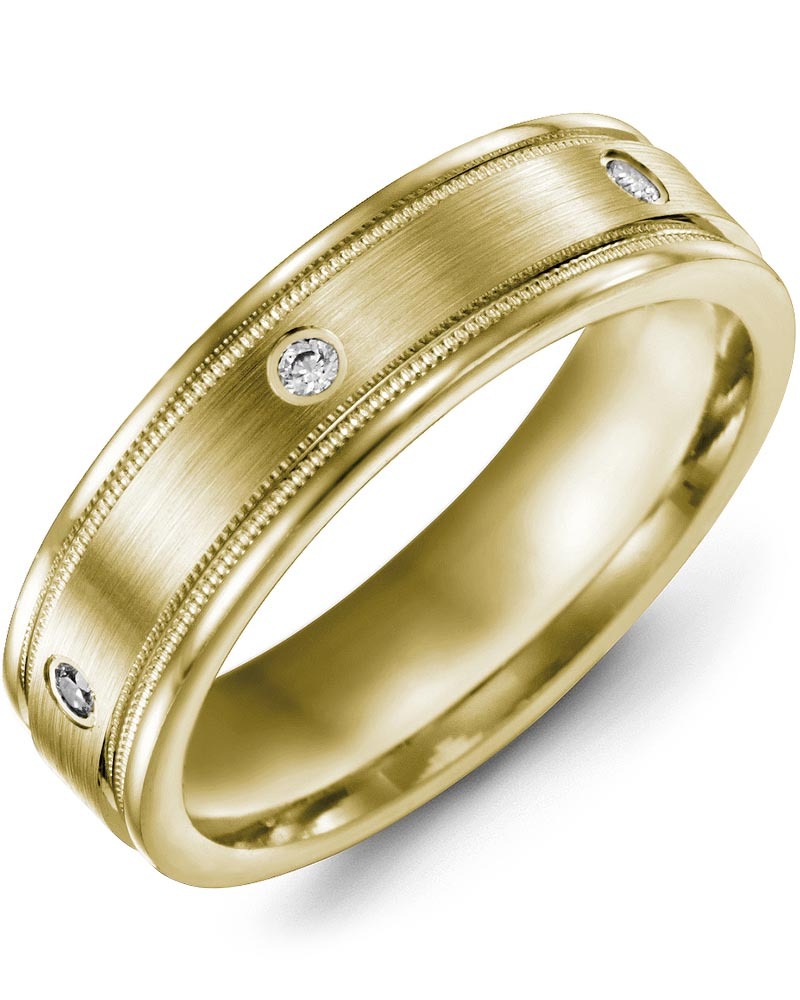 Men's & Women's Yellow Gold + 3 Diamonds 0.06ct Wedding Band