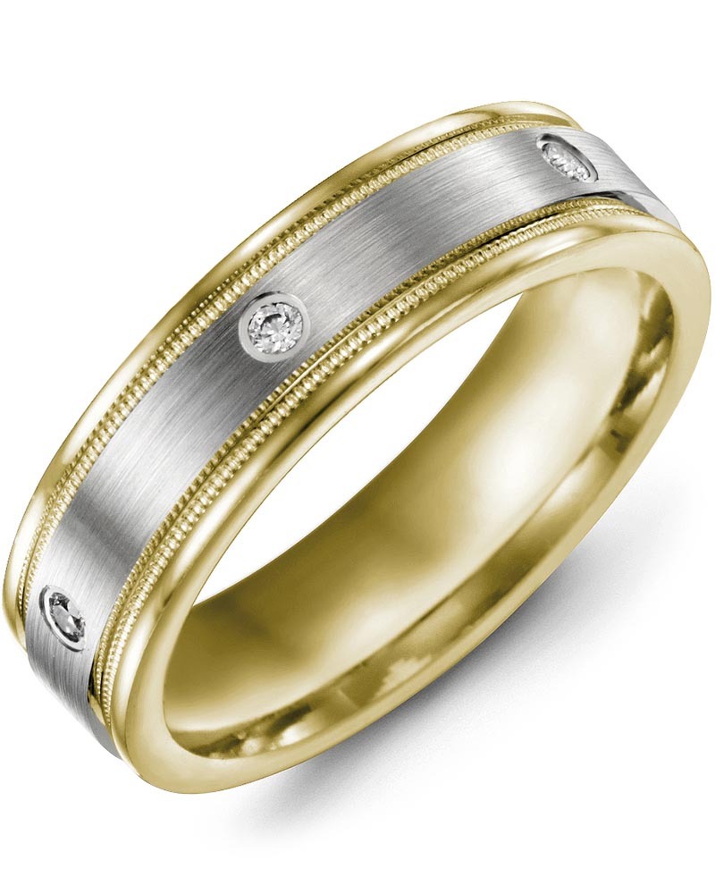 Men's & Women's Yellow Gold & White Gold + 3 Diamonds 0.06ct Wedding Band