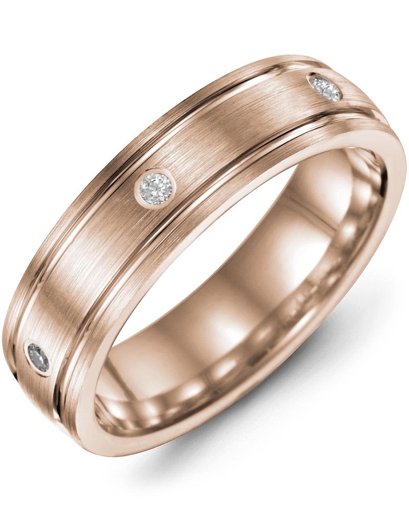 Men's & Women's Rose Gold + 6 Diamonds 0.12ct Wedding Band