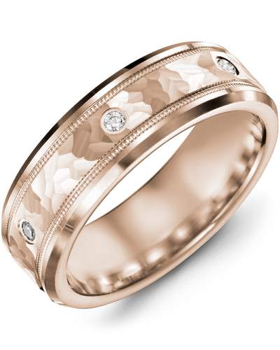 Men's & Women's Rose Gold & Rose Gold + 3 Diamonds 0.06ct Wedding Band from MADANI Rings. Wedding bands, fashion rings, promise rings, made of Tungsten, Ceramic, Cobalt, and Gold. View the collection at madanirings.com