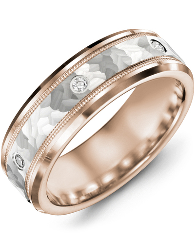 Men's & Women's Rose Gold & White Gold + 3 Diamonds 0.06ct Wedding Band