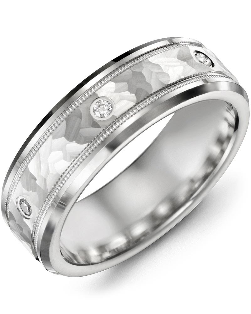Men's & Women's White Gold + 3 Diamonds 0.06ct Wedding Band