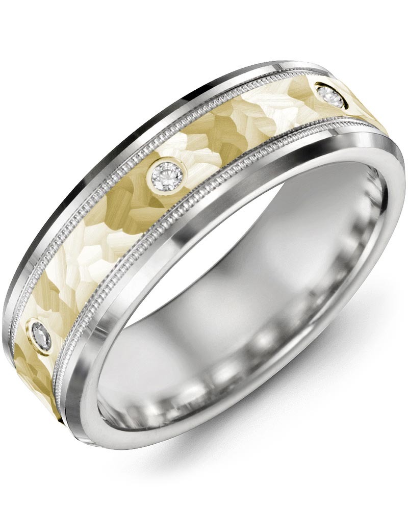 Men's & Women's White Gold & Yellow Gold + 3 Diamonds 0.06ct Wedding Band