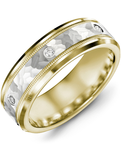 Men's & Women's Yellow Gold & White Gold + 3 Diamonds 0.06ct Wedding Band