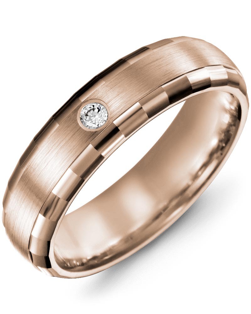 Men's & Women's Rose Gold + 1 Diamond 0.05ct Wedding Band