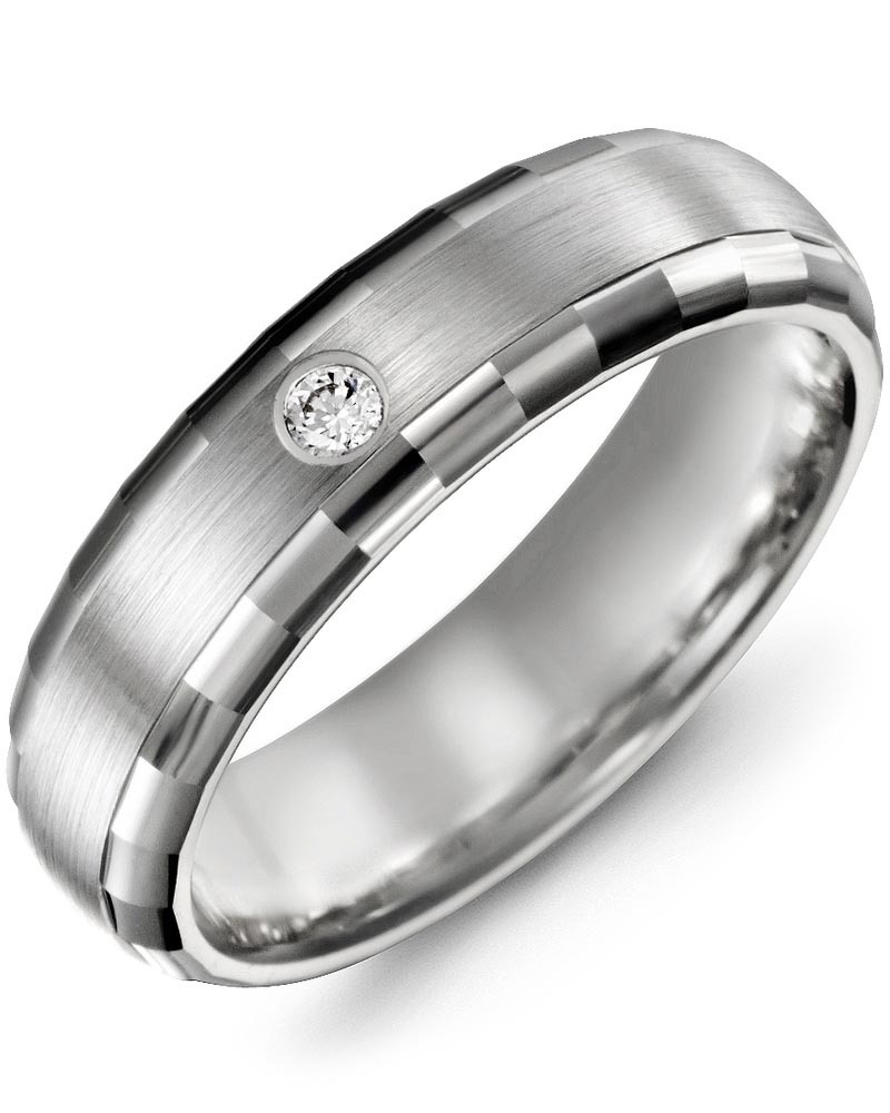 Men's & Women's White Gold & White Gold + 1 Diamond 0.05ct Wedding Band from MADANI Rings. Wedding bands, fashion rings, promise rings, made of Tungsten, Ceramic, Cobalt, and Gold. View the collection at madanirings.com