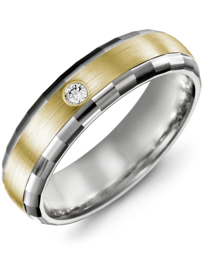 Men's & Women's White Gold & Yellow Gold + 1 Diamond 0.05ct Wedding Band